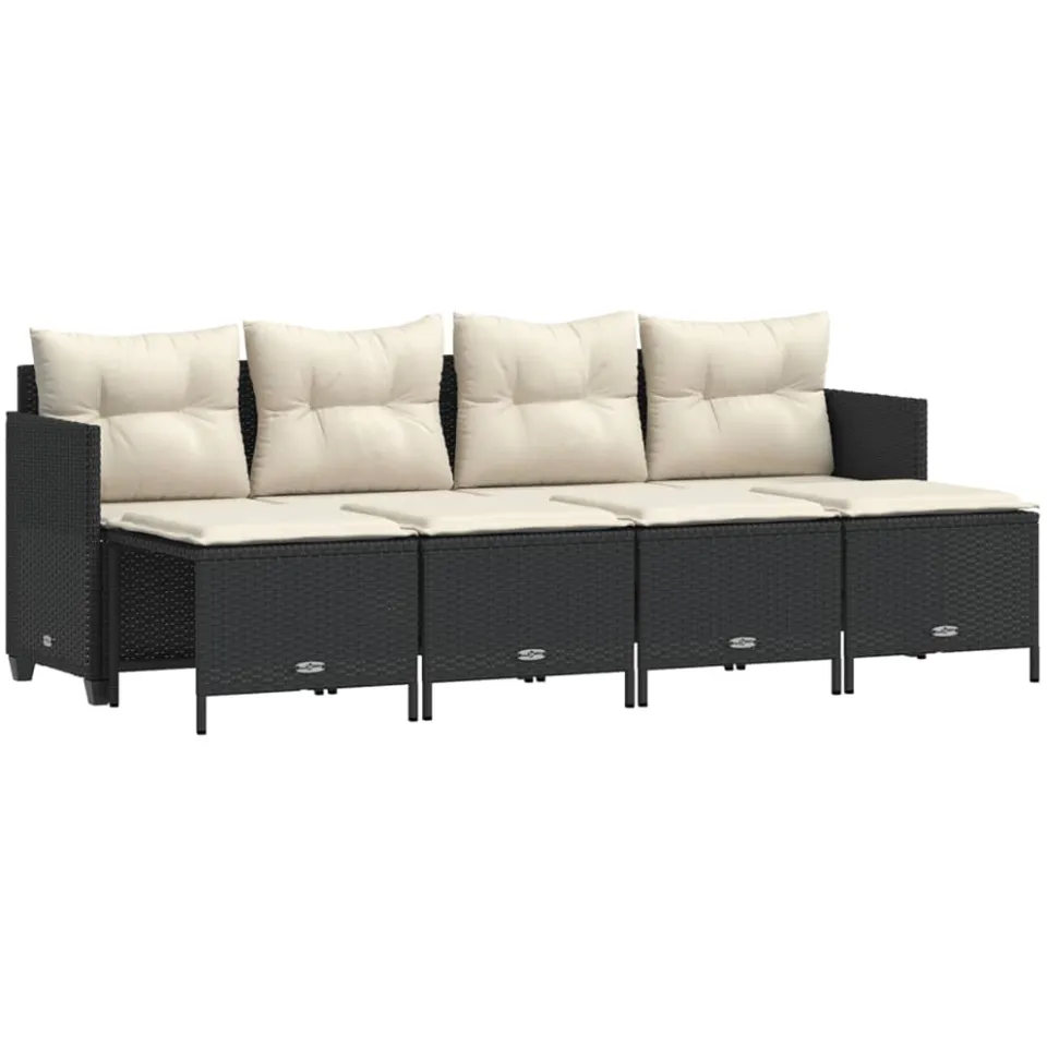 vidaXL 5-delige Loungeset met kussens poly rattan zwart, foto 3