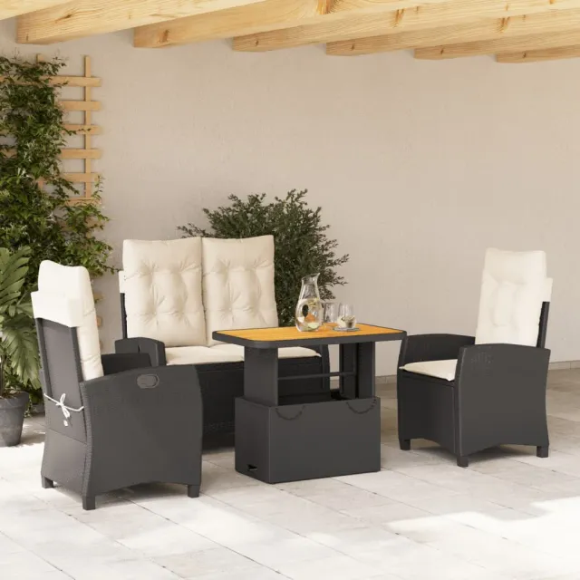 vidaXL 4-delige Tuinset met kussens poly rattan zwart, foto 2
