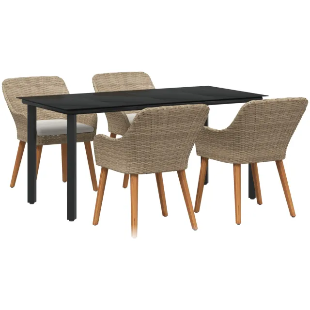 vidaXL Tuin eettafelset 5 st Beige poly rattan