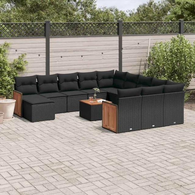 vidaXL 13-delige Loungeset met kussens poly rattan zwart, foto 2