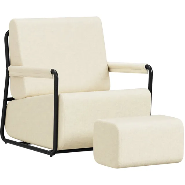 SoBuy FST99-MI Relaxfauteuil met Voetenbank - 30D Schuim - Voor Woonkamer en Slaapkamer - 67 x 74 x 78 cm - Beige Crème wit