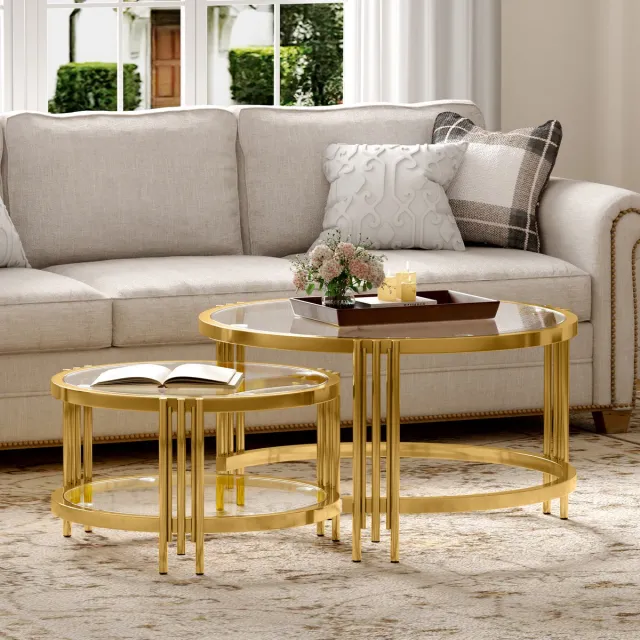 STILVORA Salontafel Met Goud Frame - 2 Stuks Nesting Tafels - Hartvormig Design - Marmerlook Wit