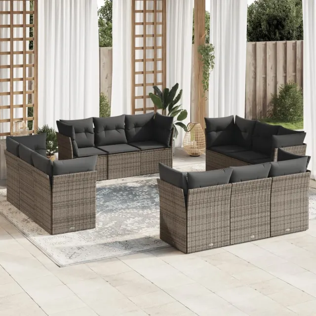 vidaXL 12-delige Loungeset met kussens poly rattan grijs, foto 2