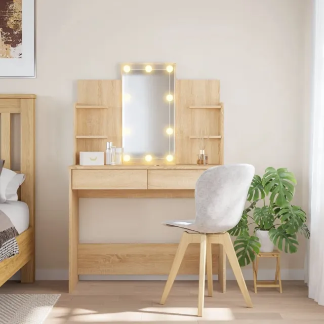GranMaison Kaptafel met spiegel en verlichting - Make up tafel - Make up - Toilettafel - Met lades - Eiken