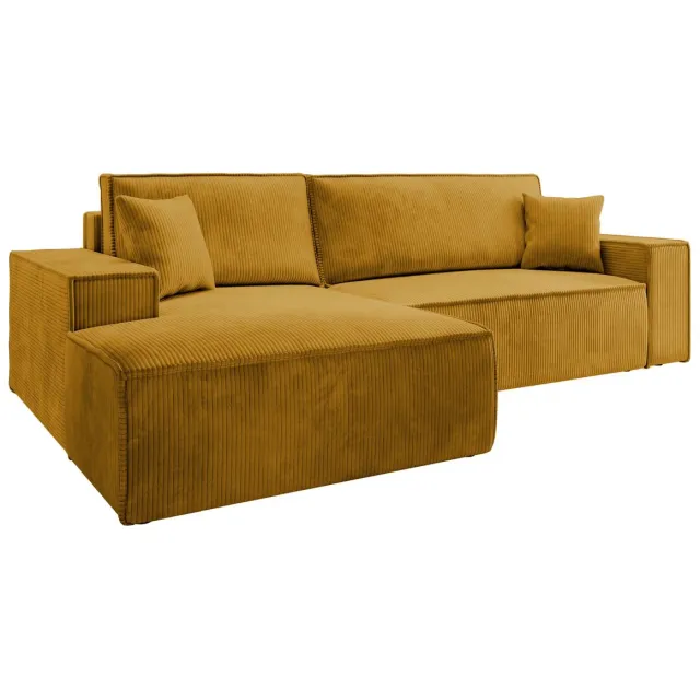 Selsey Farese New – Hoekbank van corduroy met slaapfunctie en opbergruimte, Mosterdgeel, Links