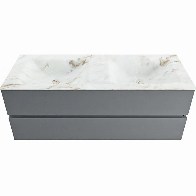 Mondiaz VICA-DLUX 130cm badmeubel onderkast Plata 2 lades. Inbouw wastafel CLOUD dubbel zonder kraangat, kleur Frappe.