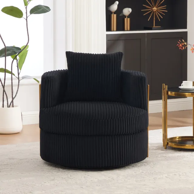 MEUNIQ draaibare fauteuil 76 x 79 x 78 cm met opbergruimte, brede zitting, armleuningen en cordbekleding voor woonkamer of slaapkamer, zwart