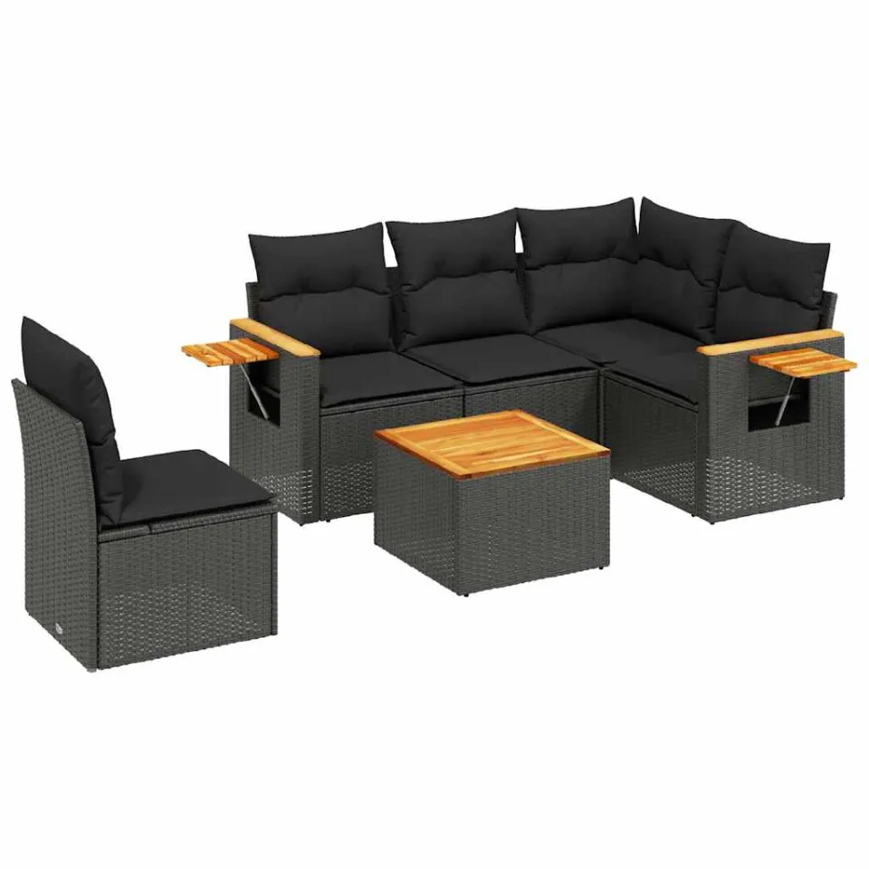 vidaXL 6-delige Loungeset met kussens poly rattan zwart