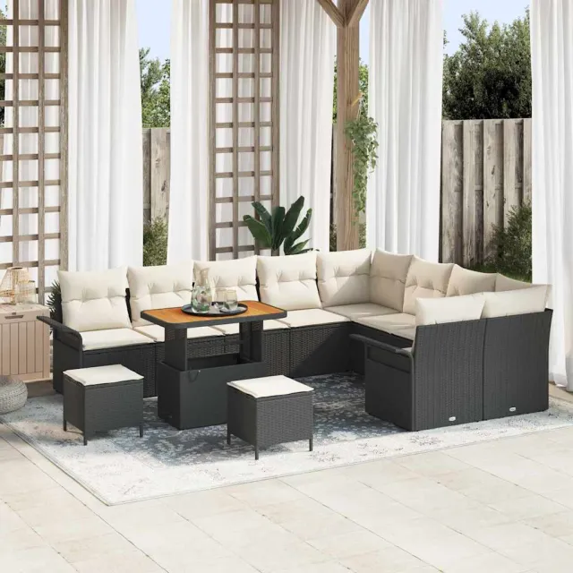 vidaXL Tuinbankenset 12 st Zwart poly rattan, foto 2