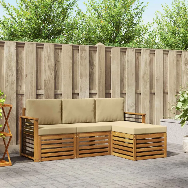 vidaXL Buiten bankenset 4 st 4-zits Natuurlijk en Beige
