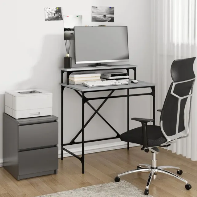vidaXL Bureau 80x50x90 cm bewerkt hout en ijzer grijs sonoma eiken, foto 2