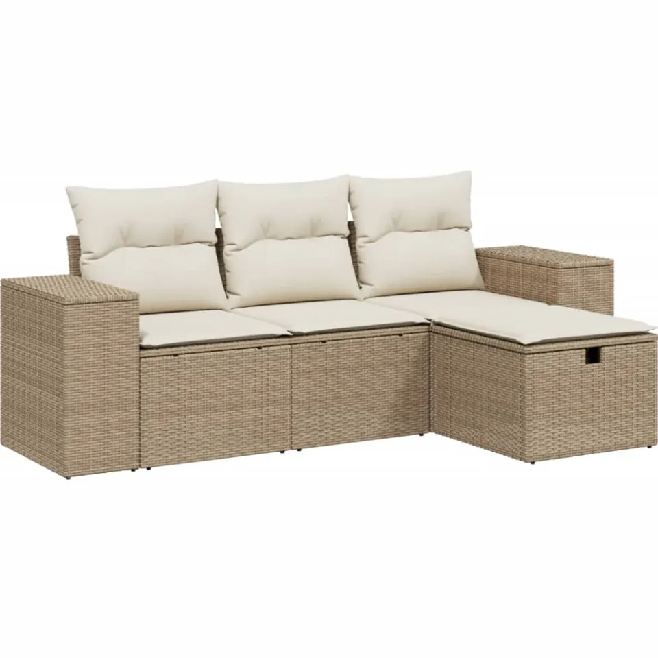 vidaXL 4-delige Loungeset met kussens poly rattan beige, foto 3