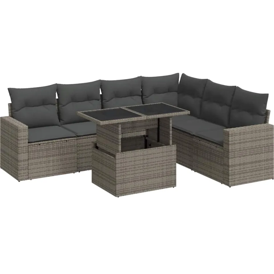 vidaXL 7-delige Loungeset met kussens poly rattan grijs, foto 3