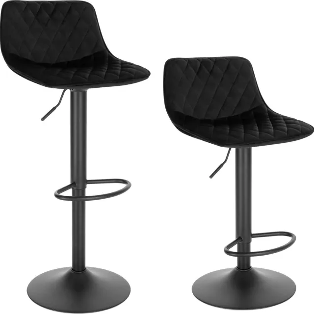 Happyment Barkruk Tornia deluxe - Industrial - Zwart - Barkrukken set van 2 - Barstoel Kruk - Barstoelen met rugleuning - Keukenstoel - In hoogte verstelbaar - Velvet