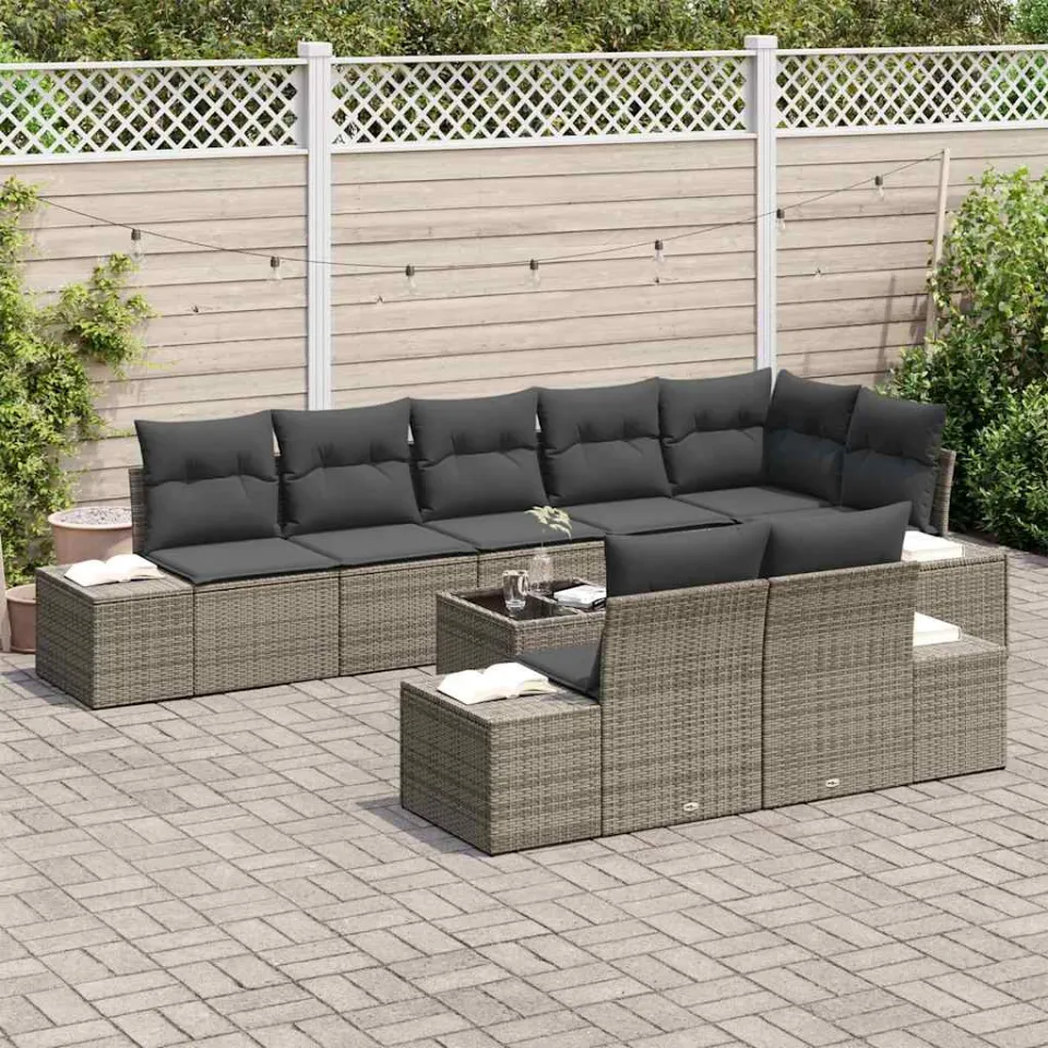 vidaXL Tuin Sofa Set 8 st Grijs poly rattan, foto 3