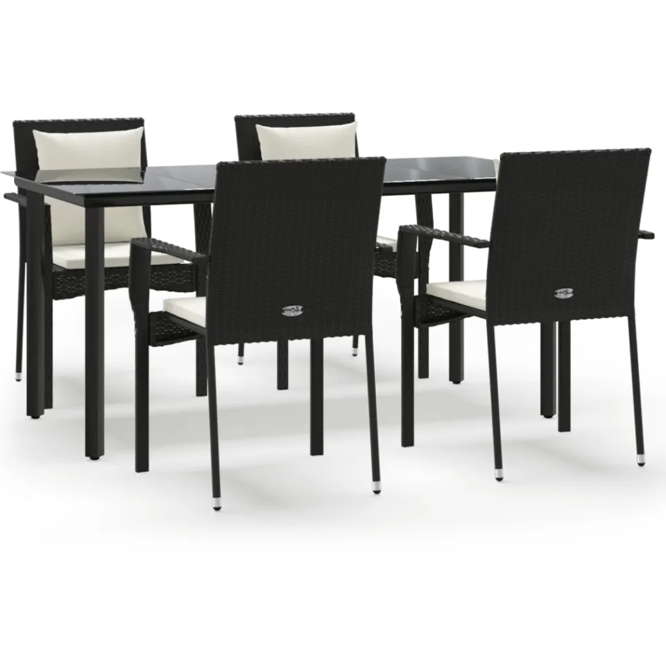 vidaXL 5-delige Tuinset met kussens poly rattan zwart
