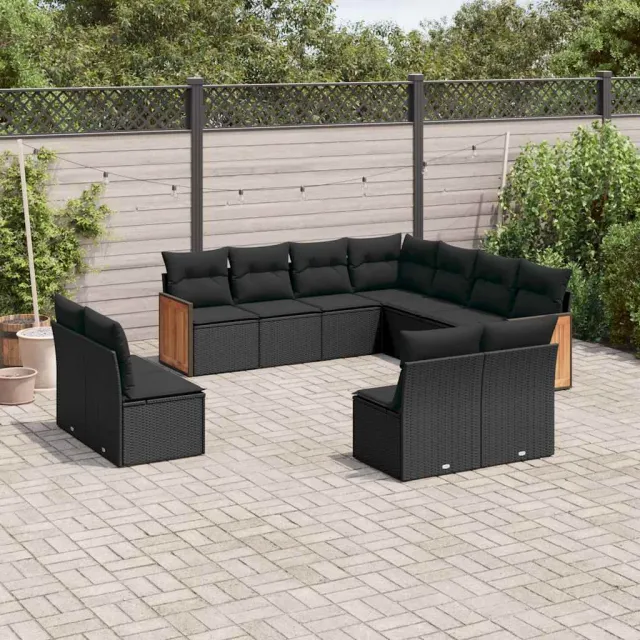 vidaXL 11-delige Loungeset met kussens poly rattan zwart, foto 2