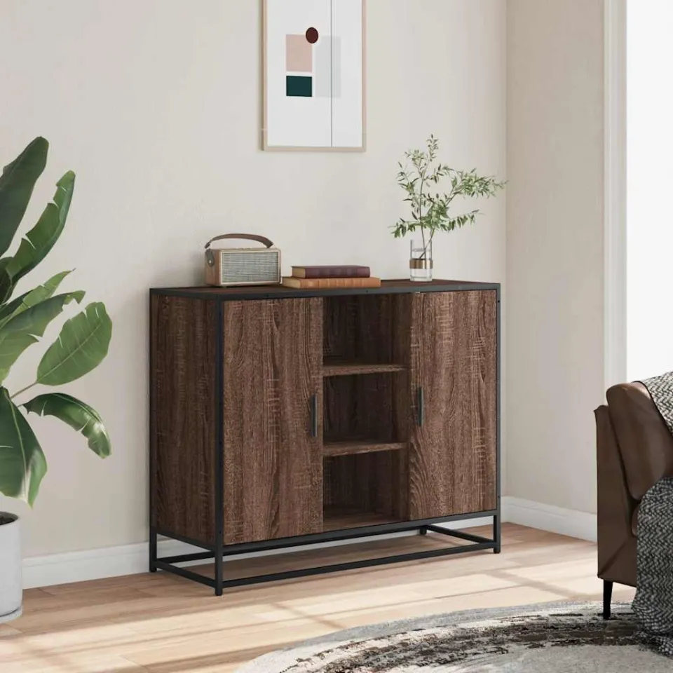 vidaXL Dressoir 92x35x76 cm bewerkt hout bruin eikenkleurig, foto 2