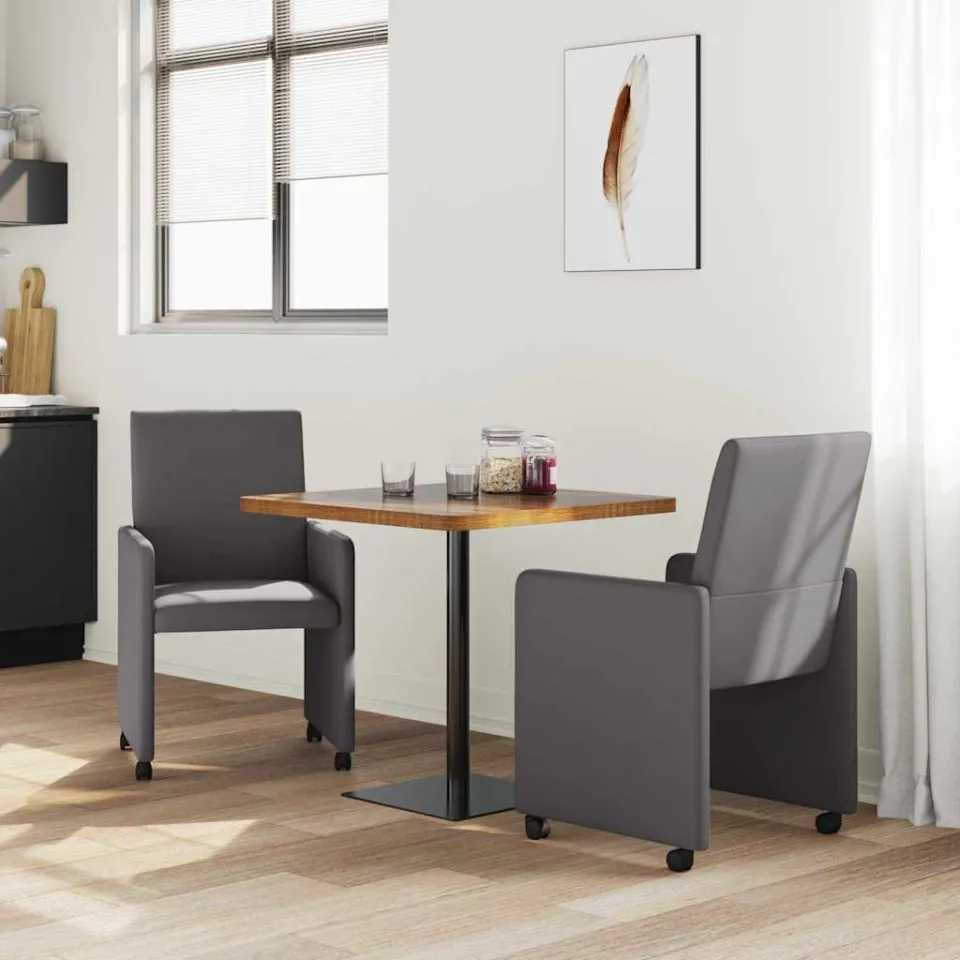 vidaXL Eetkamerstoelen met Wieltjes 2 st Kunstleer Grijs, foto 3