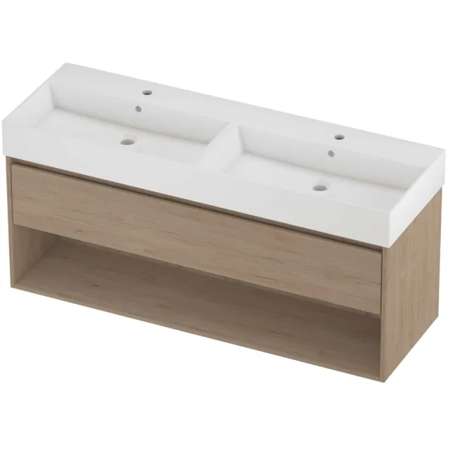 Proline Zara Badmeubelset Porselein Loft Schap 140x46x65 cm Glans Wit Ideal Oak Eiken