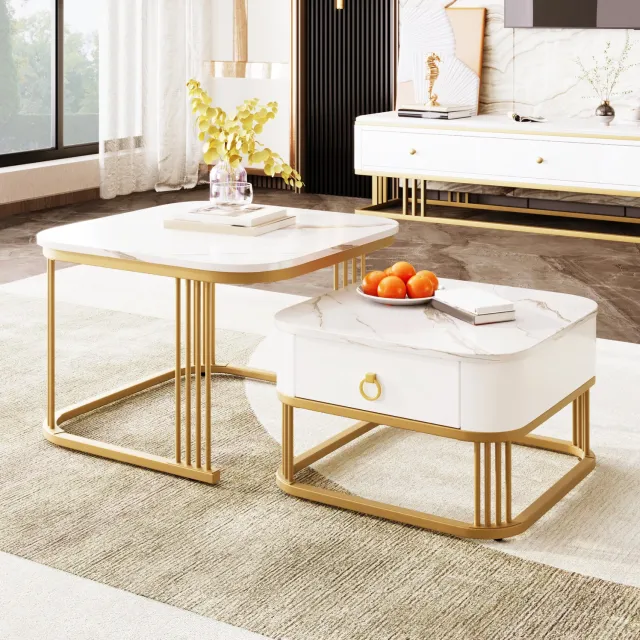 CHICFURN Salontafel - Nestbaar - Lade - Set van 2 - Wit