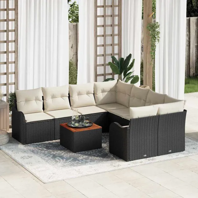 vidaXL Tuinbankenset 9 st Zwart en Crème poly rattan, foto 2