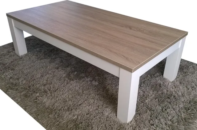 Ik Woon Modern Salontafel Milaan - Licht Bruin Eiken / Wit Onderstel - 70 x 135 cm Wit / Licht Bruin Eiken