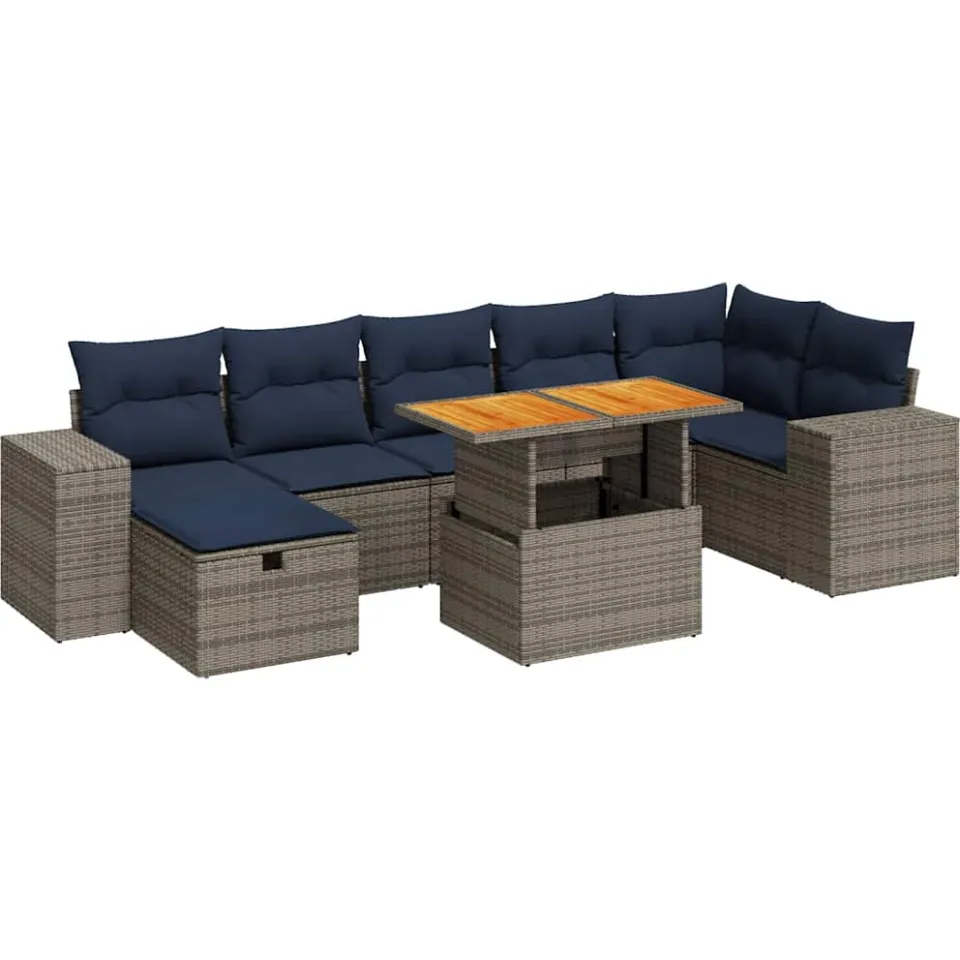 vidaXL 8-delige Loungeset met kussens poly rattan acacia bruin, foto 3