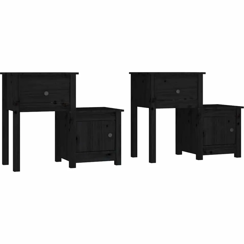 vidaXL Nachtkastjes 2 st 79,5x38x65,5 cm massief grenenhout zwart, foto 3