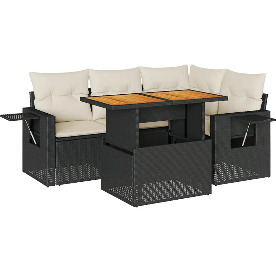 vidaXL 5-delige Loungeset met kussens poly rattan zwart, foto 3