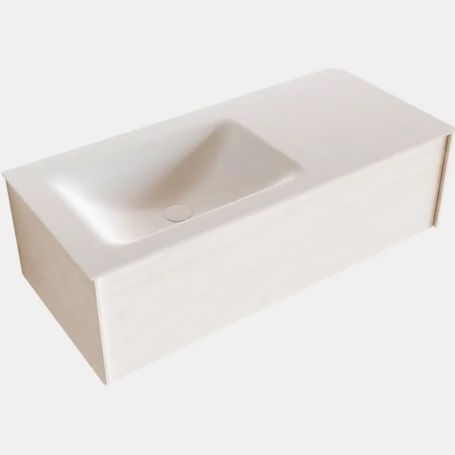 Boss & Wessing Badkamermeubel BWS Madrid Wit 100x45x30 cm Mat Witte Solid Surface Wastafel Links (1 kraangat)
