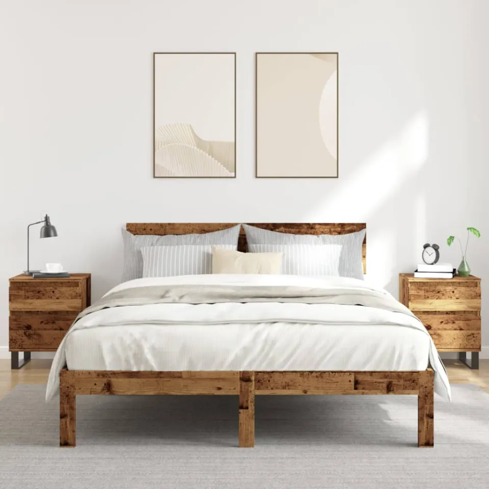 vidaXL Nachtkastjes 2 st 40x35x50 cm bewerkt hout oud houtkleurig bruin, foto 2