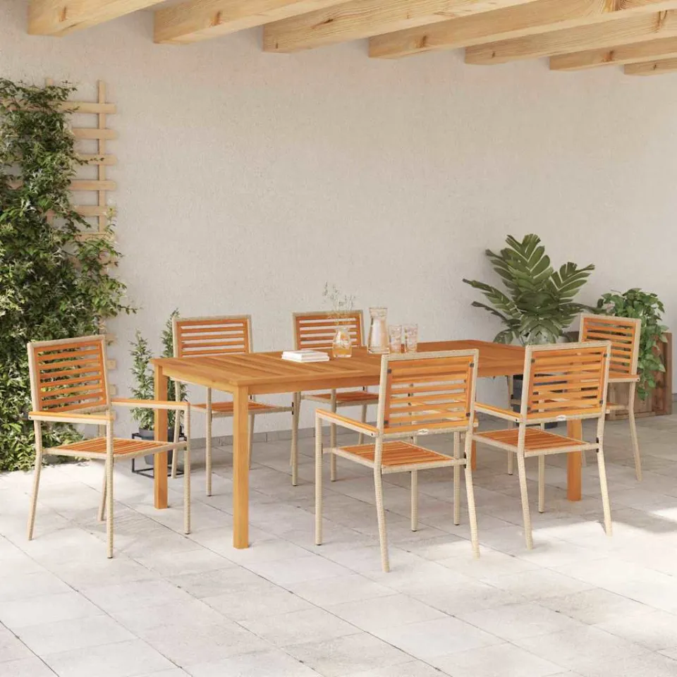 vidaXL Tuin eettafelset 7 st Beige Massief Acaciahout, foto 3