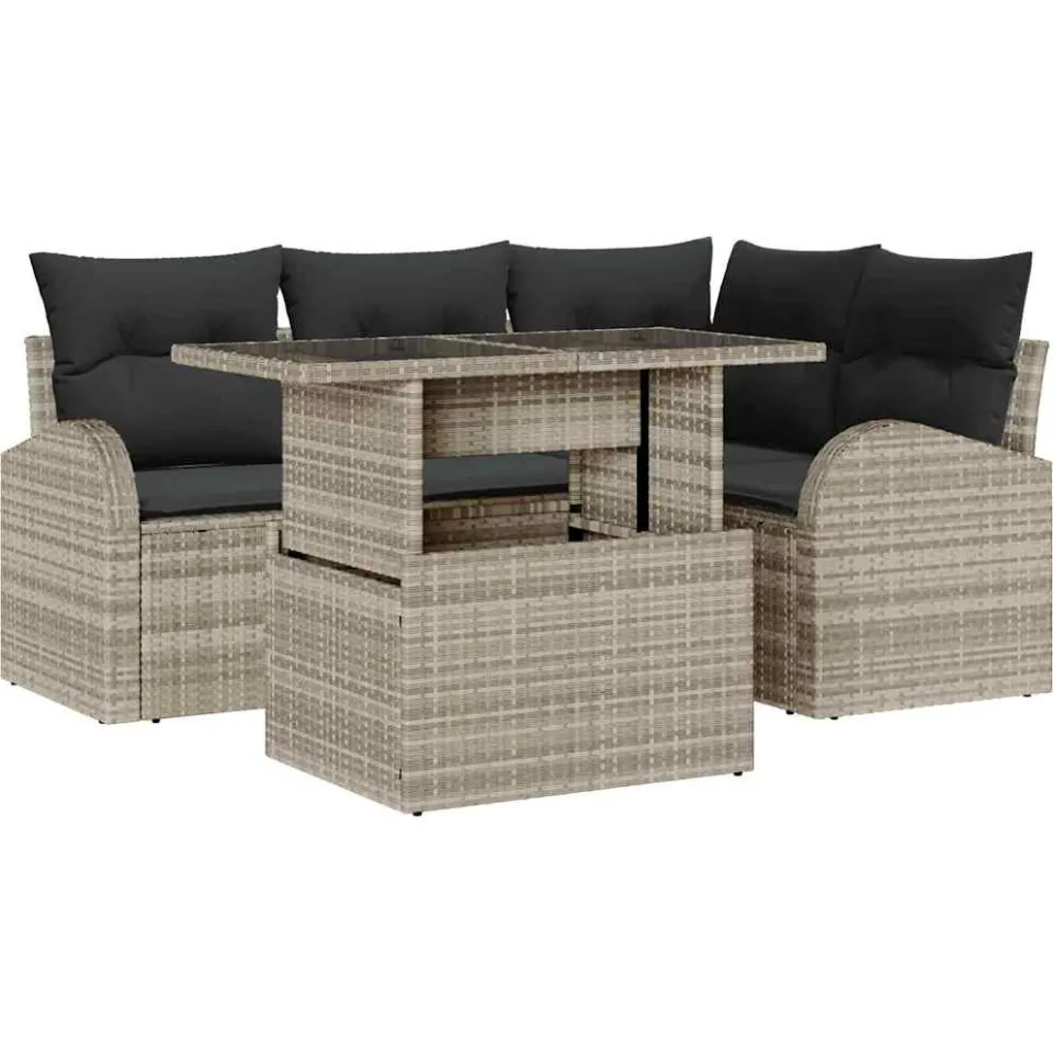 vidaXL Tuin Sofa Set 5 st Lichtgrijs poly rattan