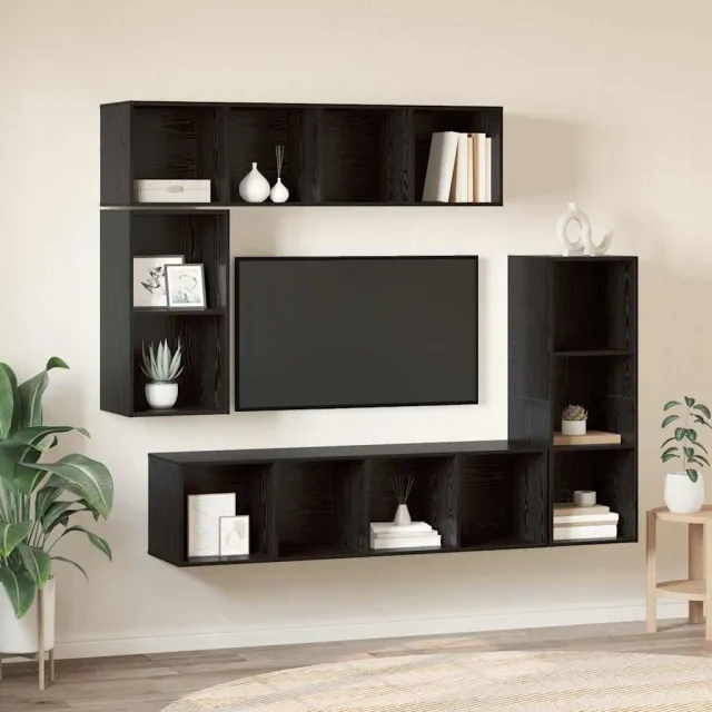vidaXL Tv-meubelset 4 st 37 x 37 x 142,5 cm Zwart Eiken