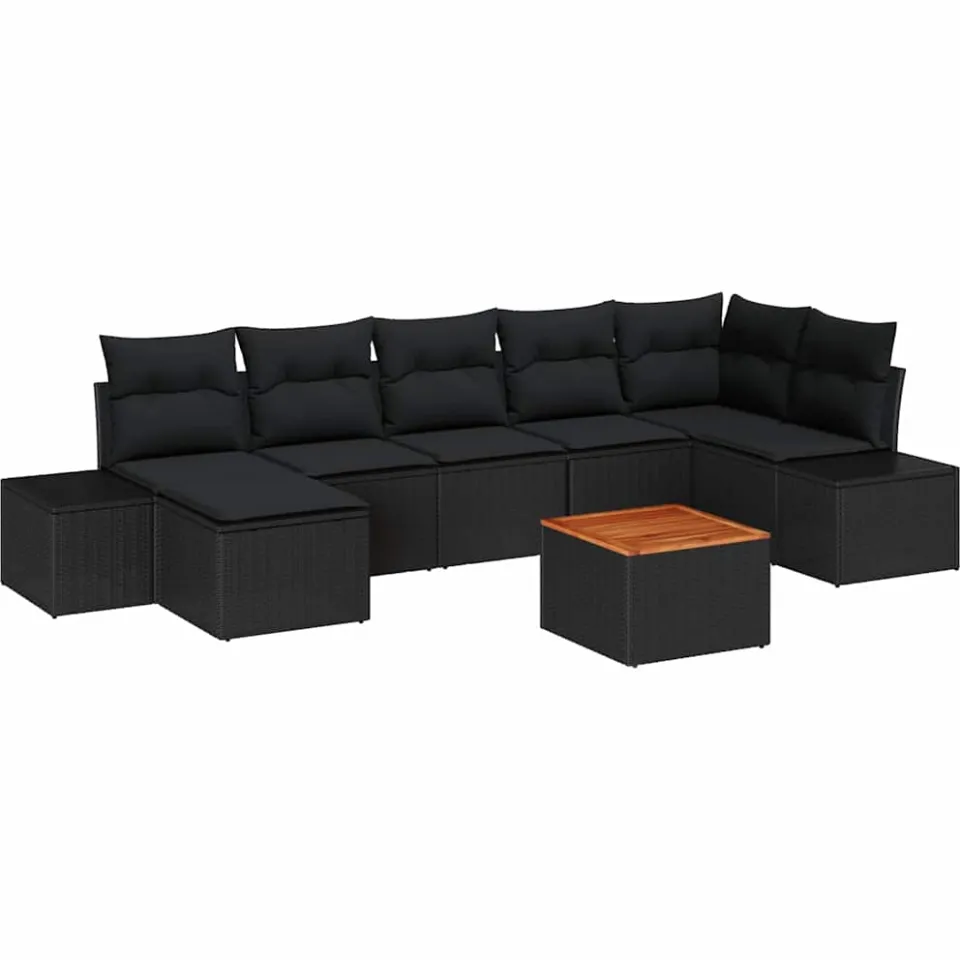 vidaXL Tuinbankenset 8 st Zwart poly rattan