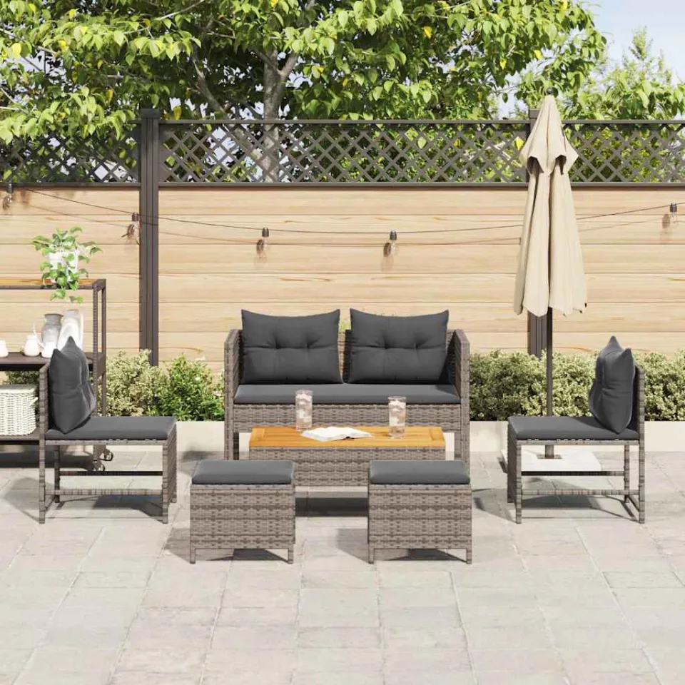 vidaXL Tuinbankenset 6 st Grijs en Donkergrijs poly rattan, foto 3