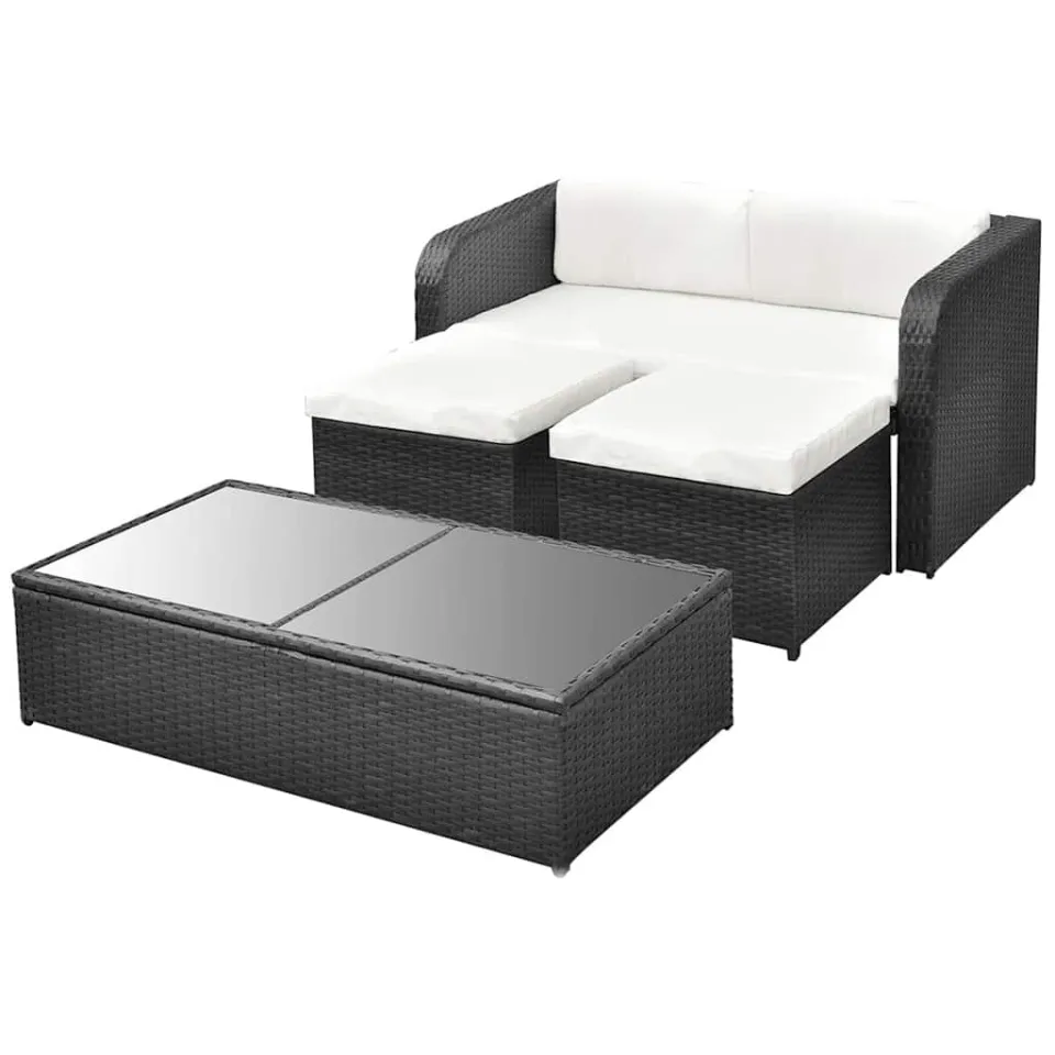 vidaXL 4-delige Loungeset met kussens poly rattan zwart, foto 3