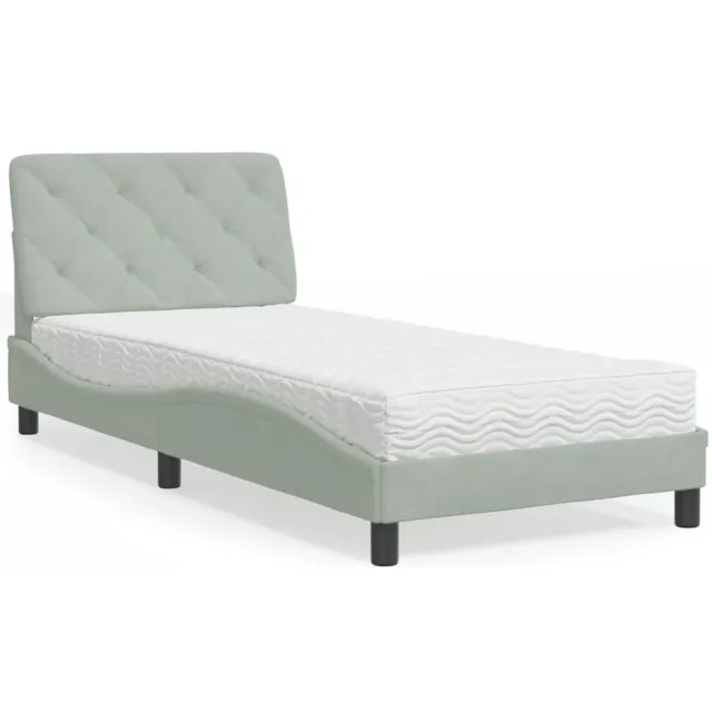 vidaXL Bed met matras fluweel lichtgrijs 90x190 cm