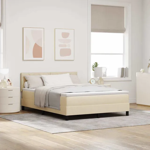 vidaXL Boxspring bed met LED-stripverlichting Crème 140 x 190 cm Stof