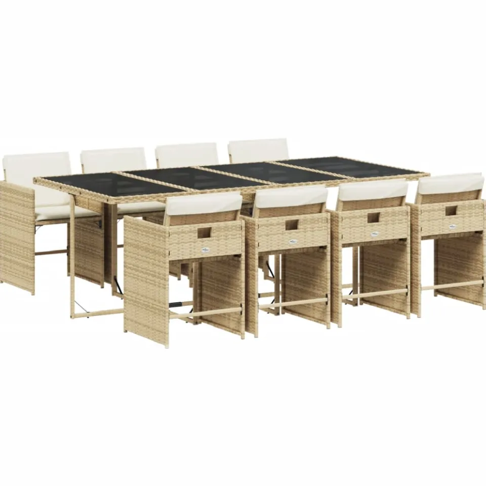 vidaXL 9-delige Tuinset met kussens poly rattan beige