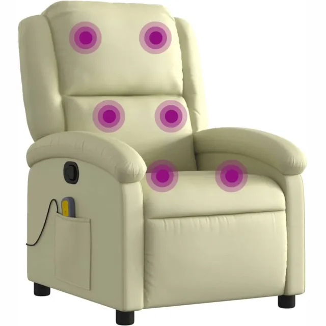 vidaXL Massagestoel - van - echt - leer- crèmekleurig