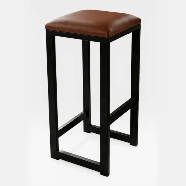 Taborecik Industriële Hoker Zwart met Bruin Eco-leer Zitting - 64 cm