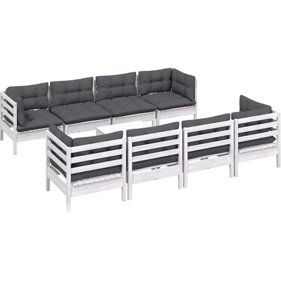 vidaXL 9-delige Loungeset met kussens massief grenenhout Wit