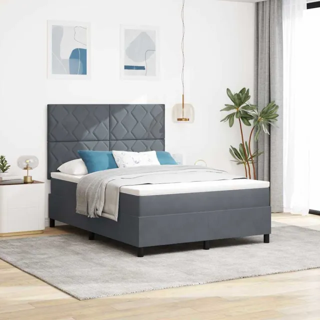 vidaXL LED Box Spring Bed Donkergrijs 140 x 200 cm Fluweel