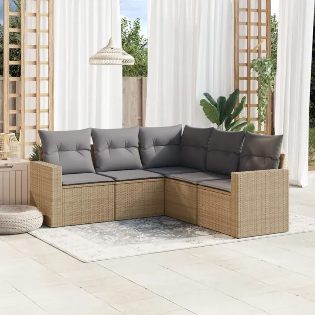 vidaXL 5-delige Loungeset met kussens poly rattan beige, foto 2