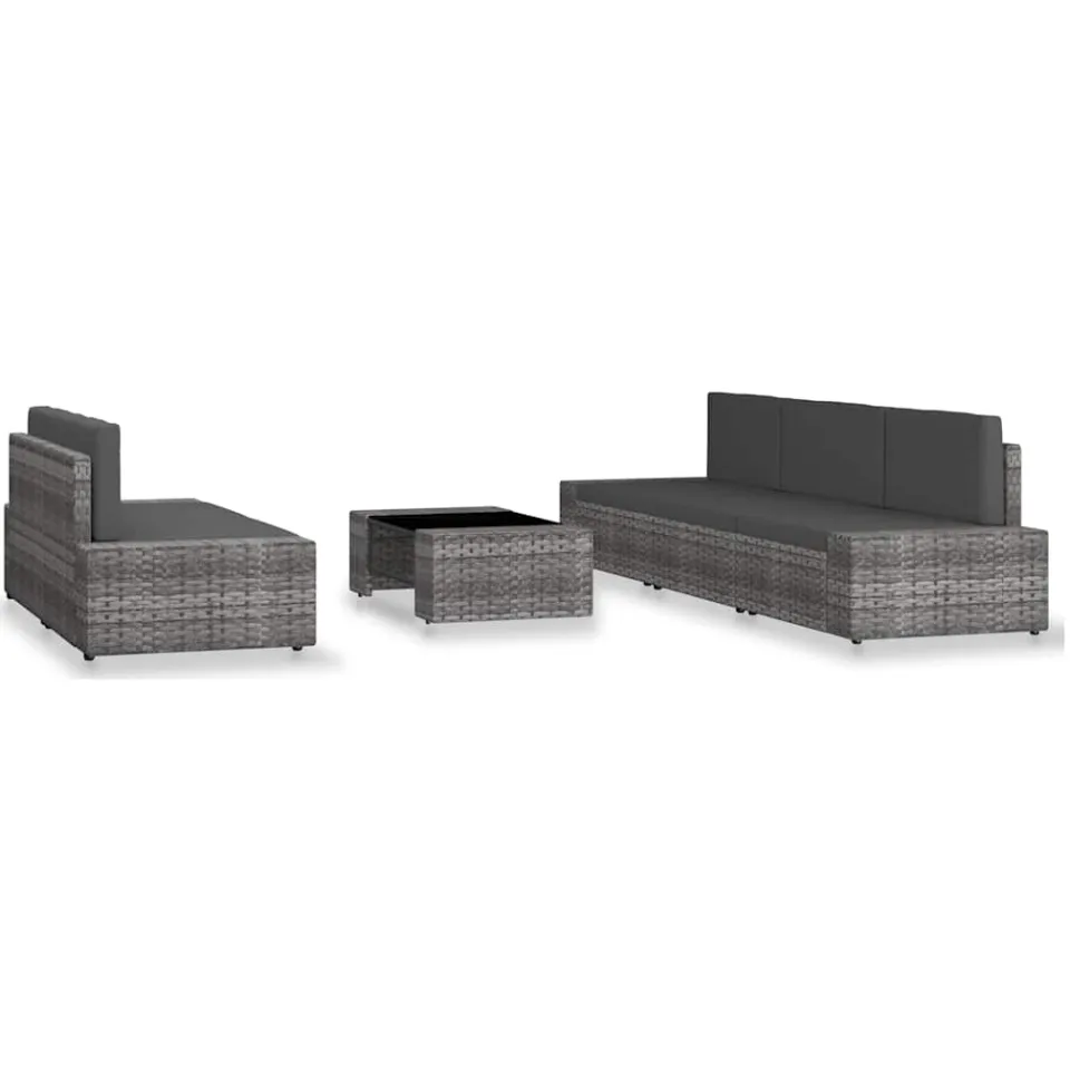 vidaXL 6-delige Loungeset poly rattan grijs, foto 2