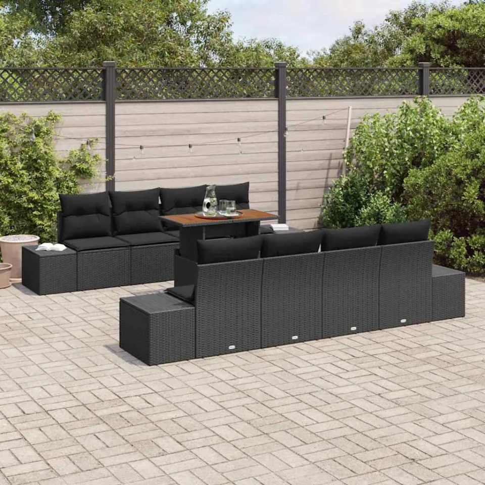 vidaXL Tuin Sofa Set 9 st Zwart Poly riet, foto 3