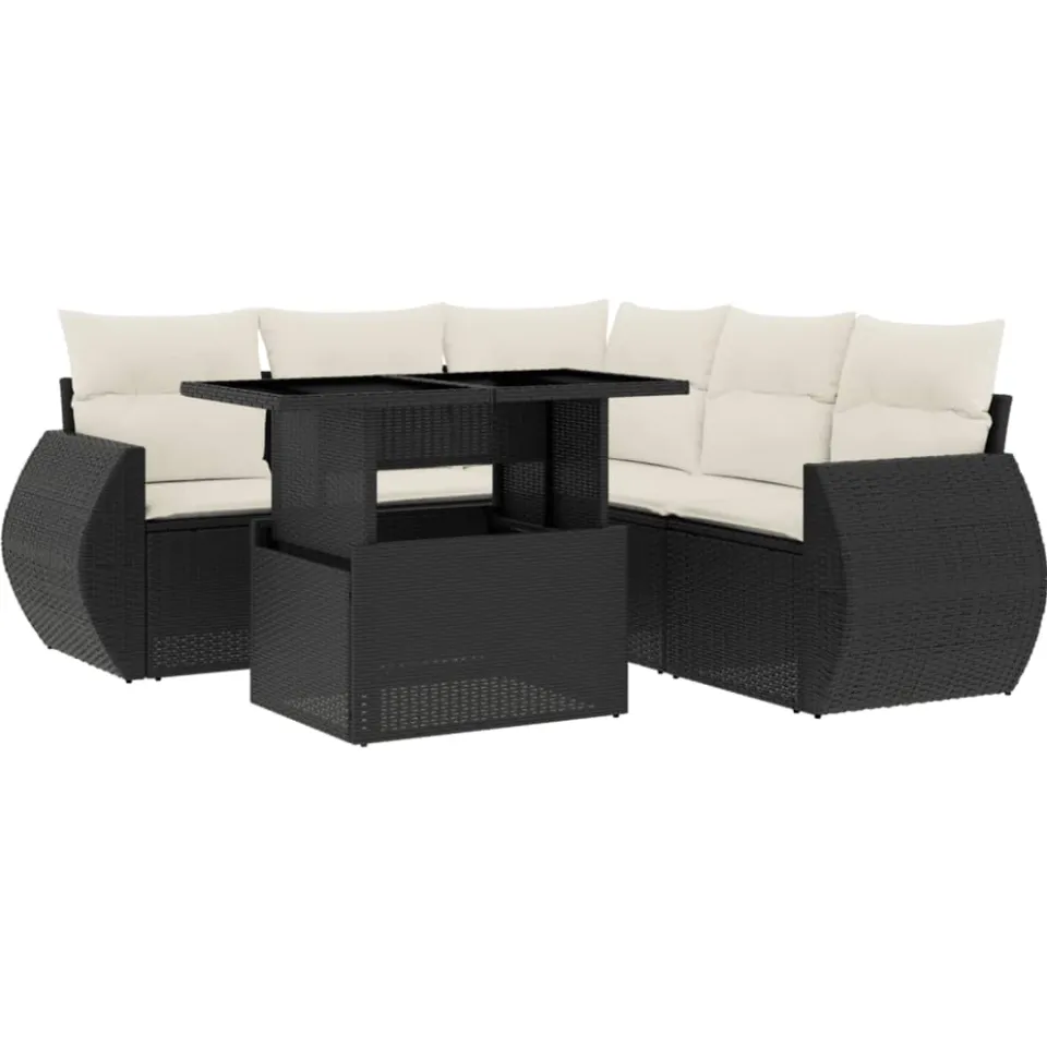 vidaXL 6-delige Loungeset met kussens poly rattan zwart, foto 3