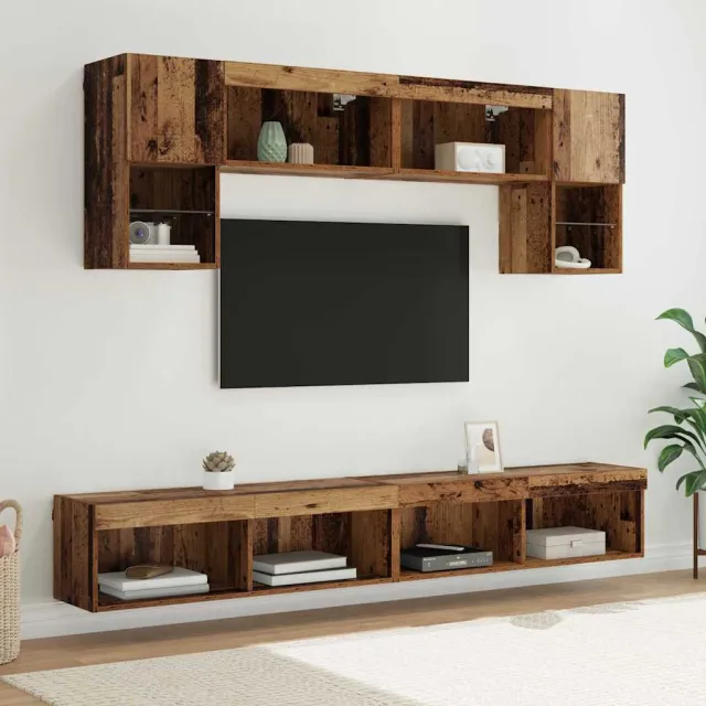 vidaXL TV Wand Eenheden met LED 6 st Oud Hout Bewerkt hout Bruin